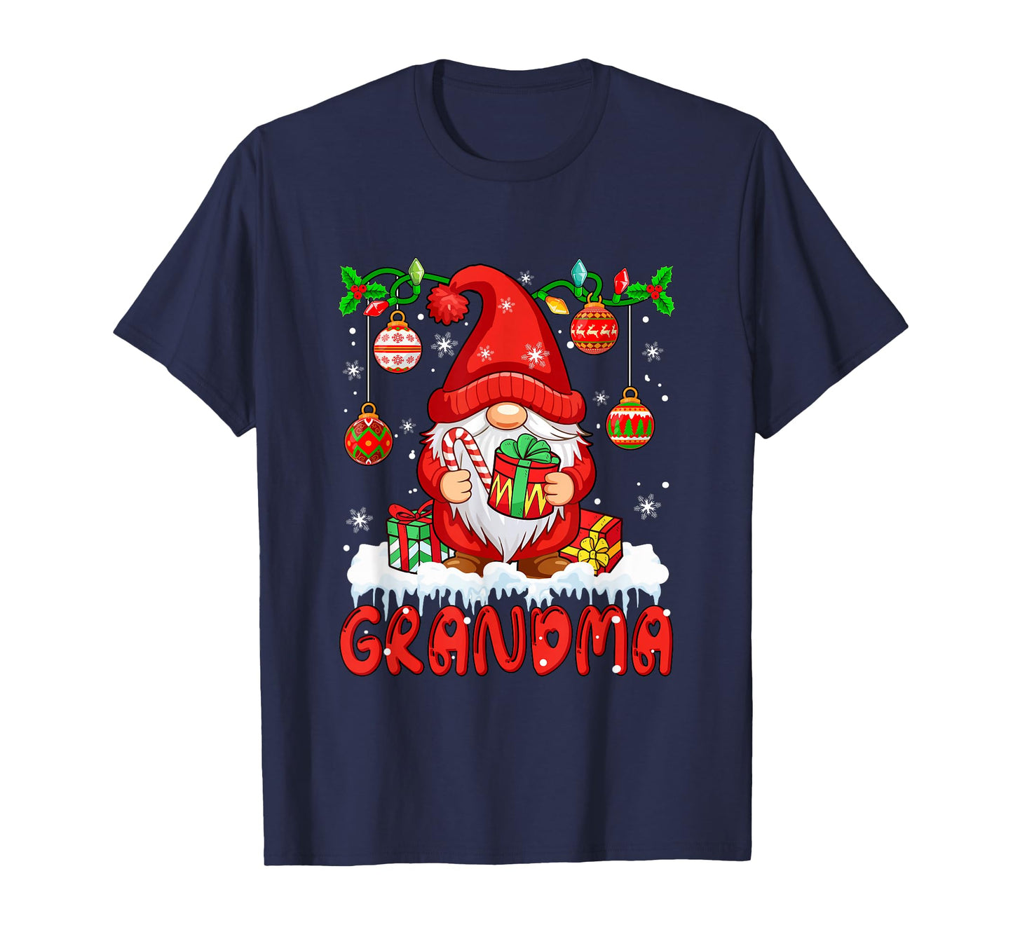 Grandma Christmas Gnome Colorful Lights Matching Family T-Shirt