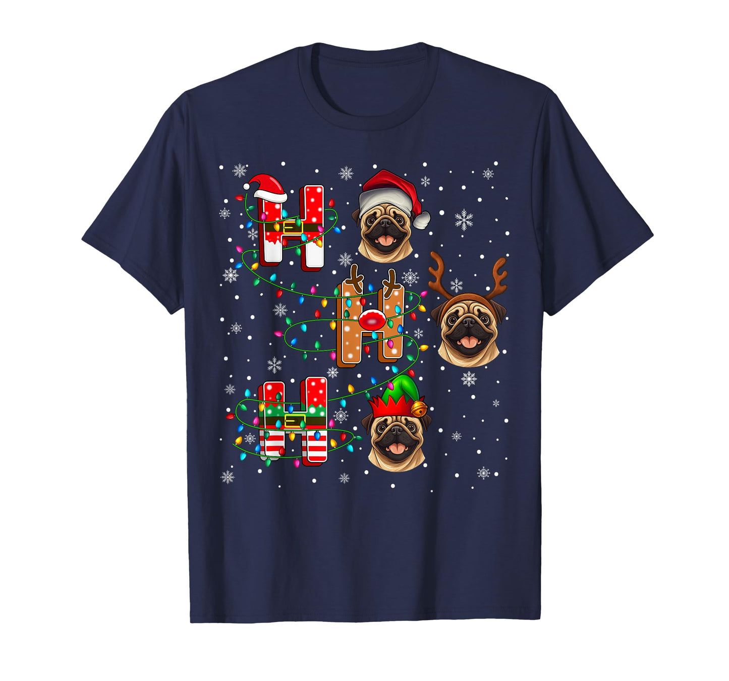 Ho Ho Ho Santa Reindeer Hat Elf Matching Pug Xmas T-Shirt