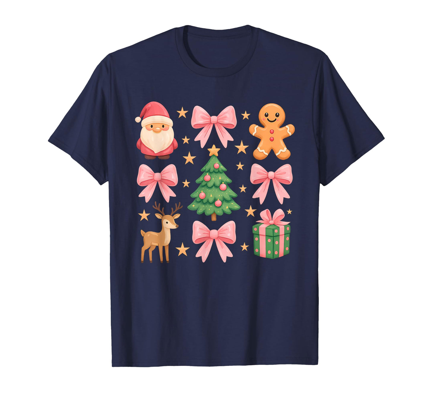 Pink Coquette Bow Christmas Tree Santa Gingerbread Xmas Girl T-Shirt