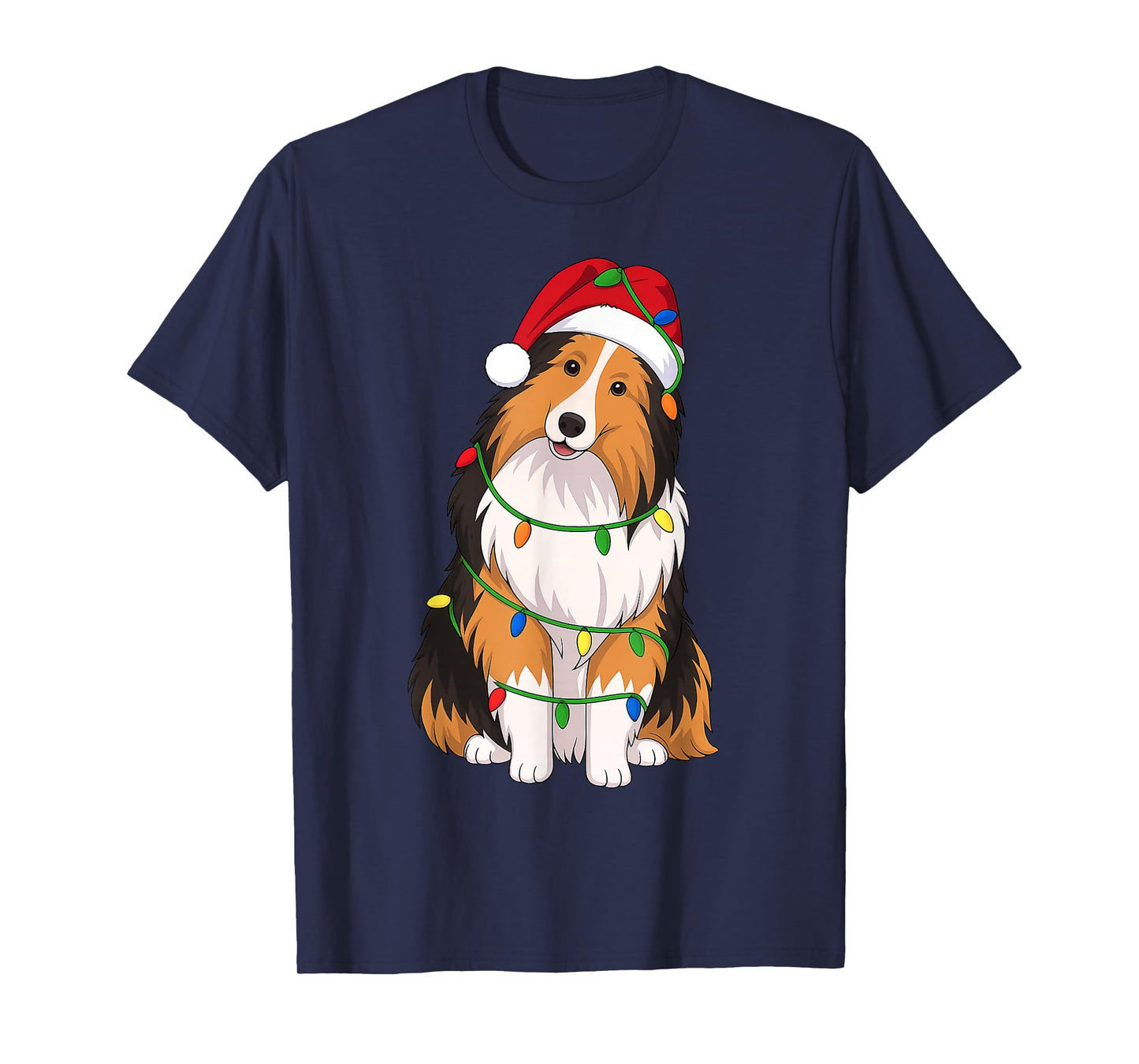 Shetland Sheepdog Christmas Tree Lights Holiday Dog Lover T-Shirt