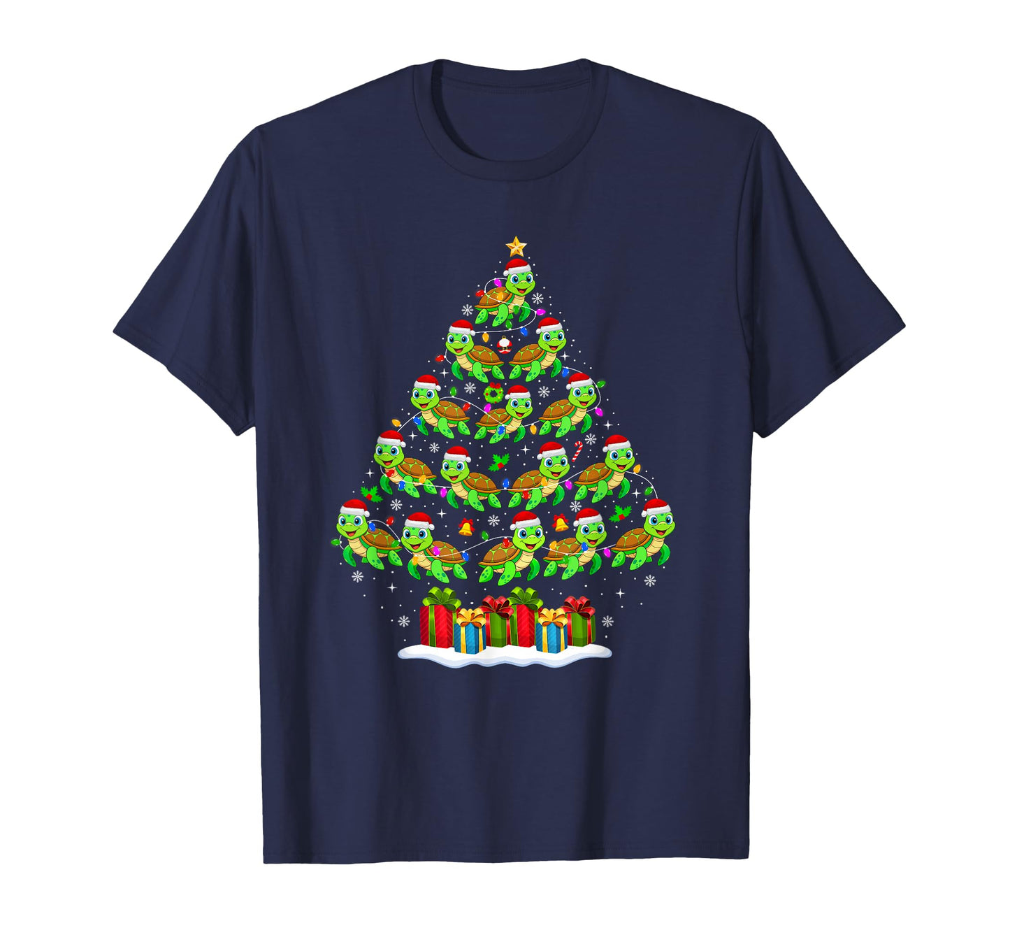 Sea Turtle Christmas Tree Lights Funny Xmas Family Men Women T-Shirt