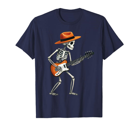 Skeleton Playing Electric Guitar Rock Halloween Boys Men Tee T-Shirt