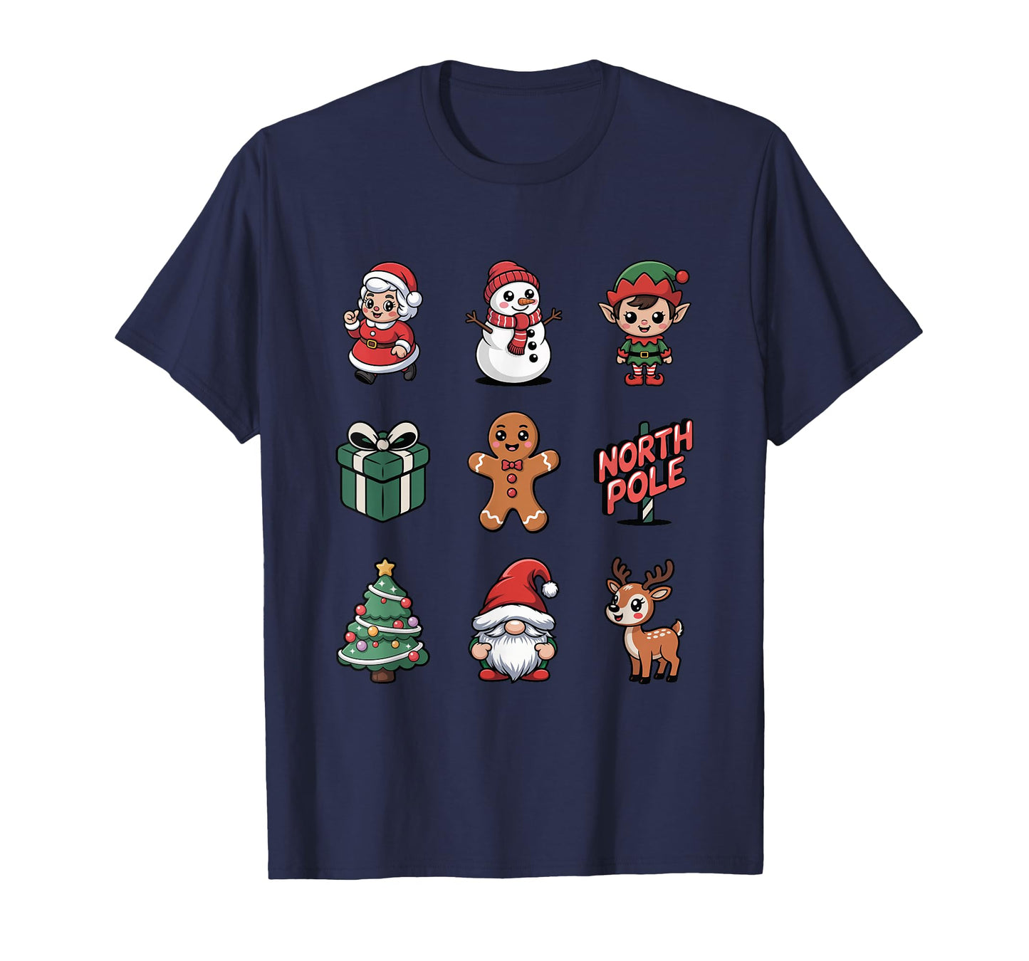 Cute Christmas Cartoon Santa Elf Reindeer Holiday T-Shirt