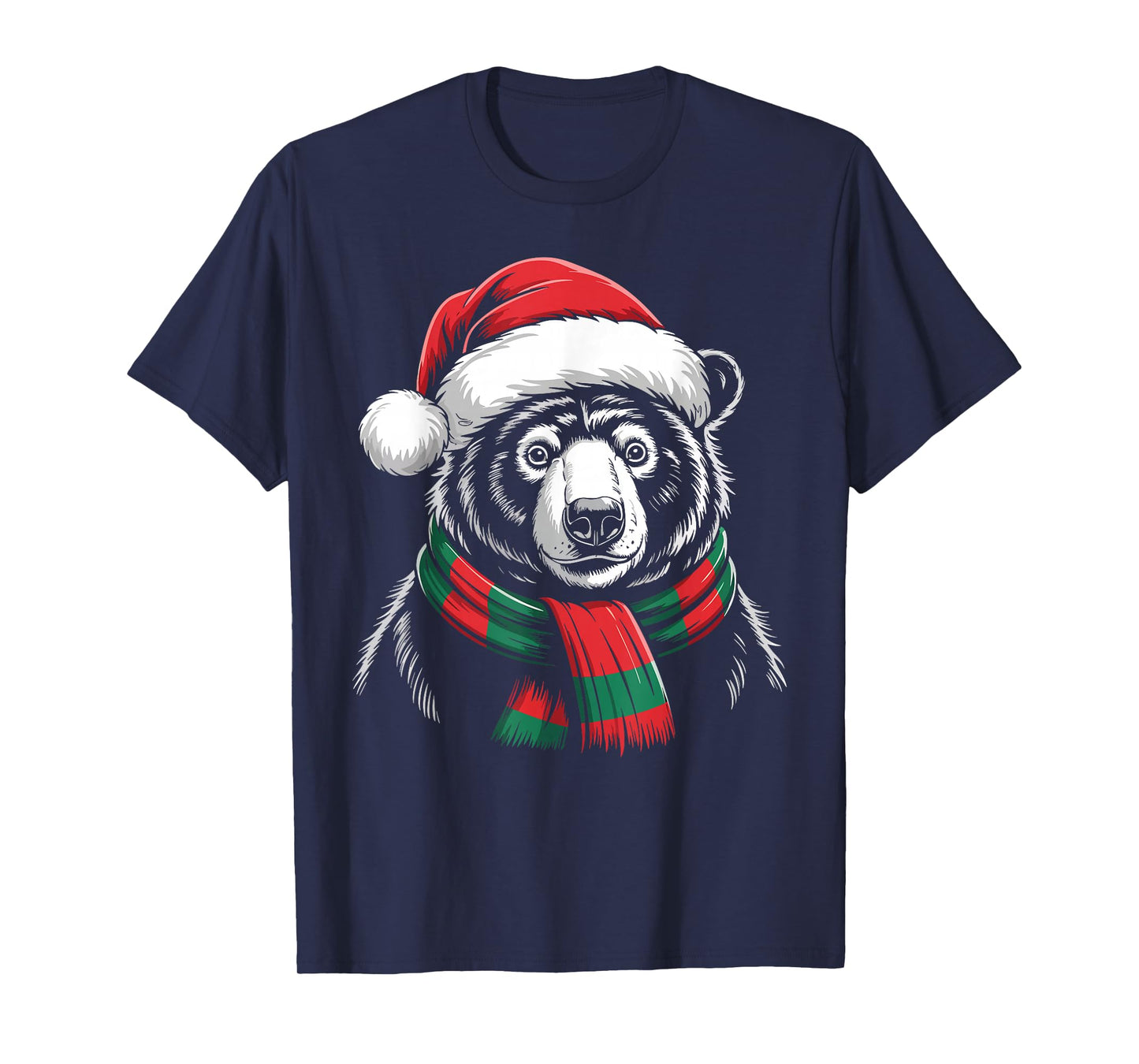 Sun Bear Xmas Santa Hat Scarf Christmas Costume T-Shirt