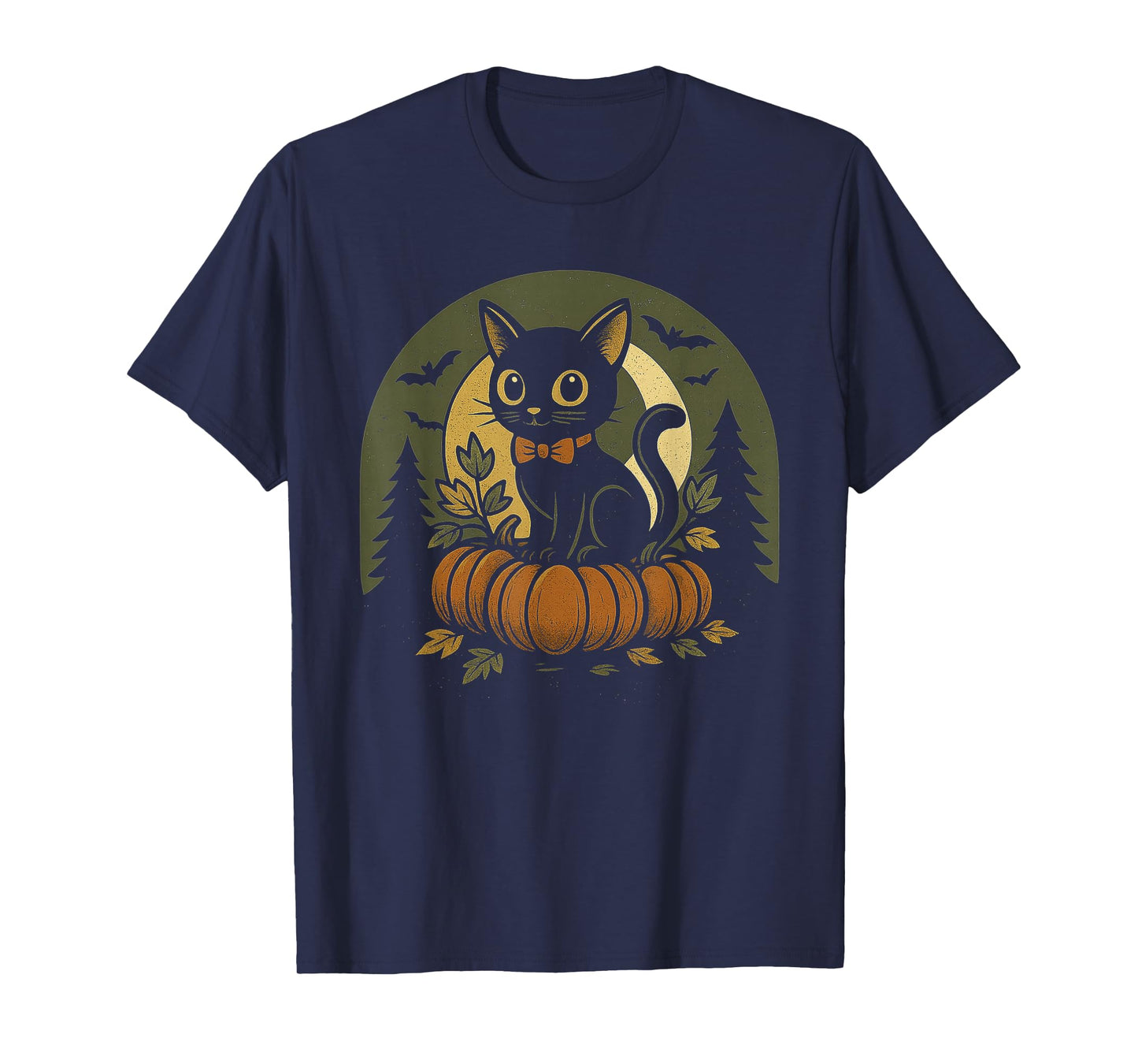 Retro Black Cat Halloween Pumpkin Costume for Women Men Kids T-Shirt