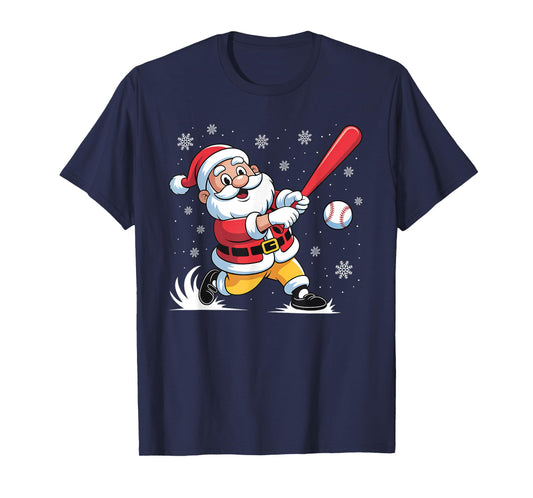 Santa Playing Baseball Christmas Baseball Player Boys Men T-Shirt