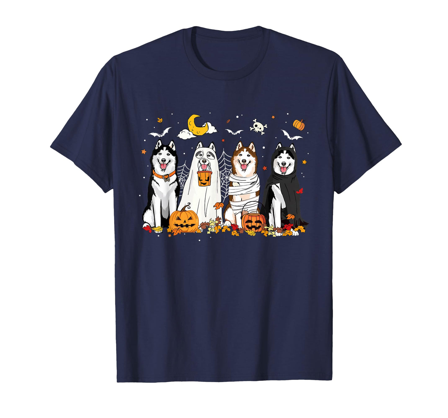 Fall Husky Ghost Halloween Husky Witch Dog Mom Dog Lover T-Shirt