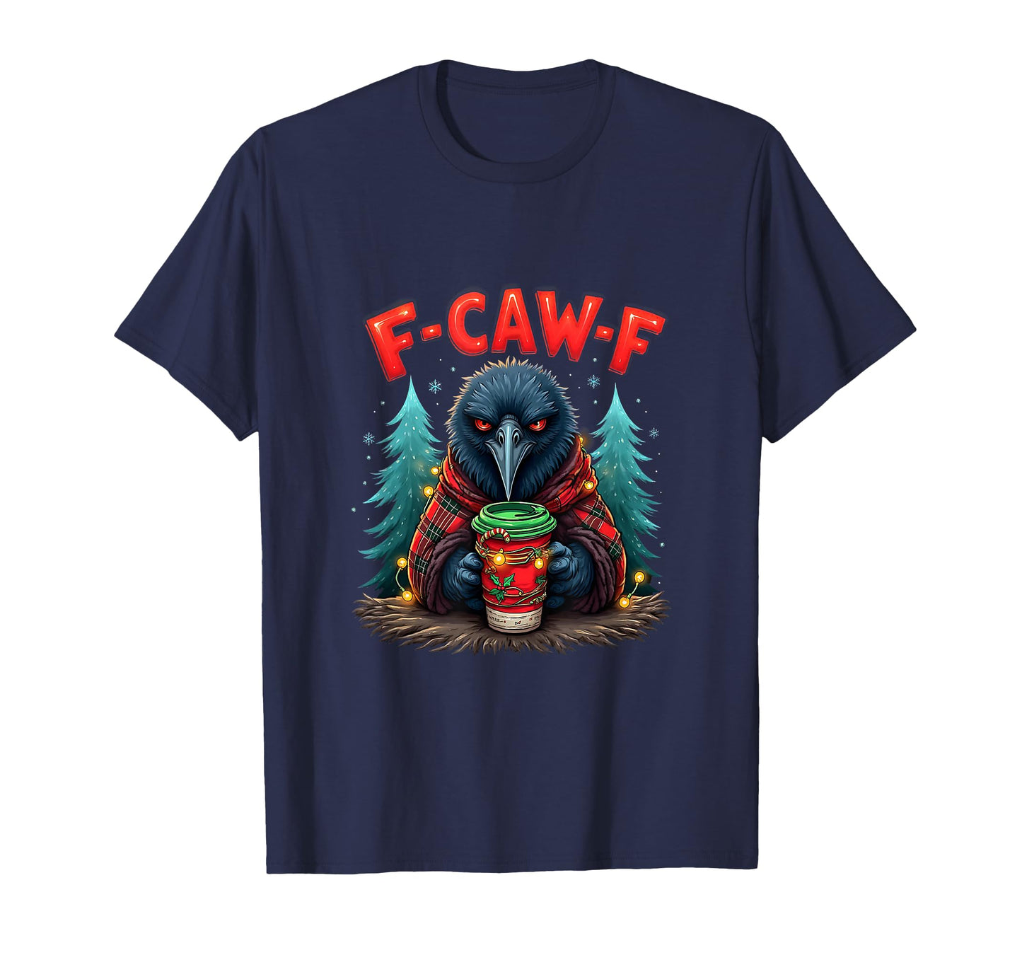 Vintage Christmas Horror Funny Black Crow F-Caw-F Santa T-Shirt