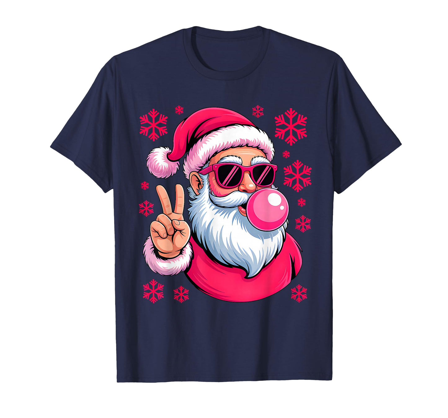 Retro Santa Christmas Blowing Bubble Pink Santa Xmas Funny T-Shirt