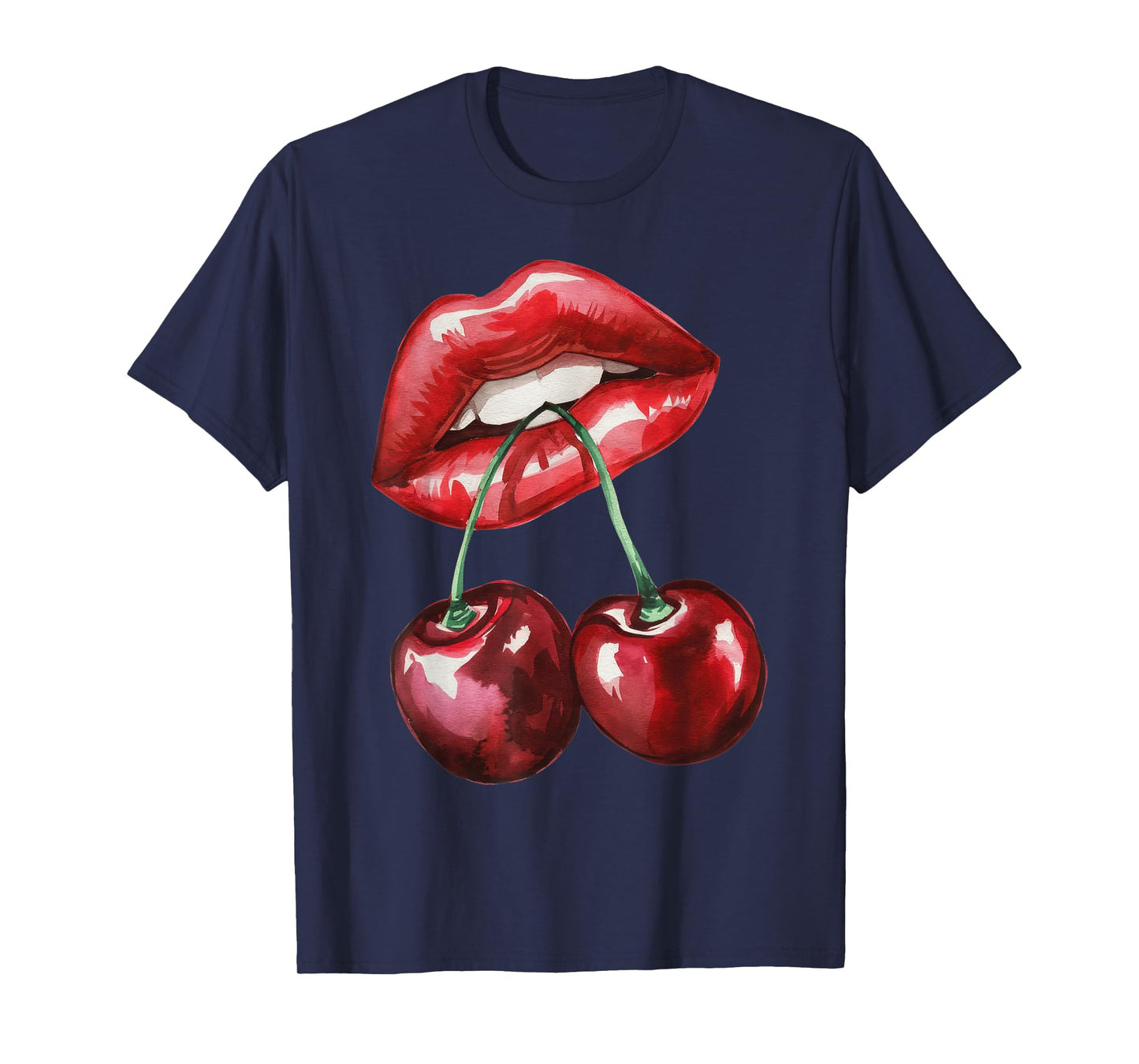 Sexy Lips Cherry Trendy Vintage Retro Cherry Valentines Day T-Shirt