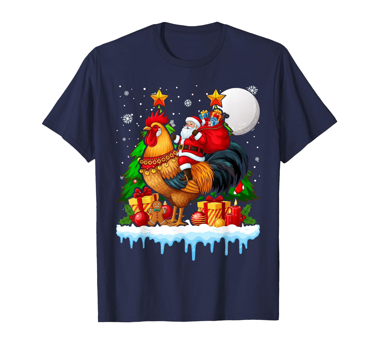 Santa Riding Chicken Reindeer Christmas Lover T-Shirt