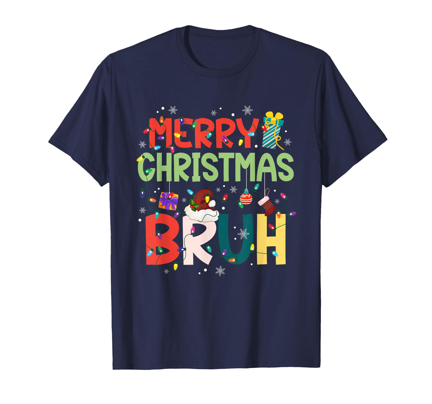 Merry Christmas Bruh Santa Claus Lights Xmas Family Pajamas T-Shirt