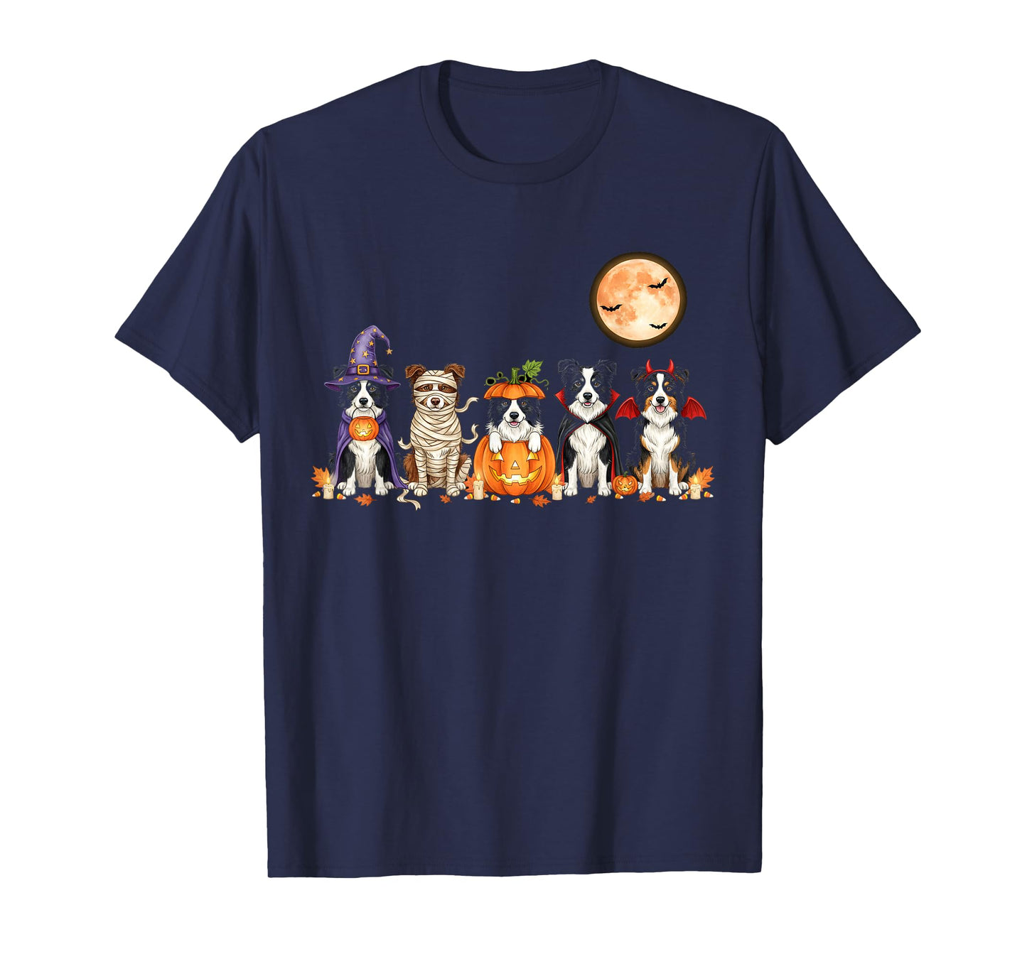 Spooky Border Collie Dog Ghost Witch Mummy Halloween Costume T-Shirt