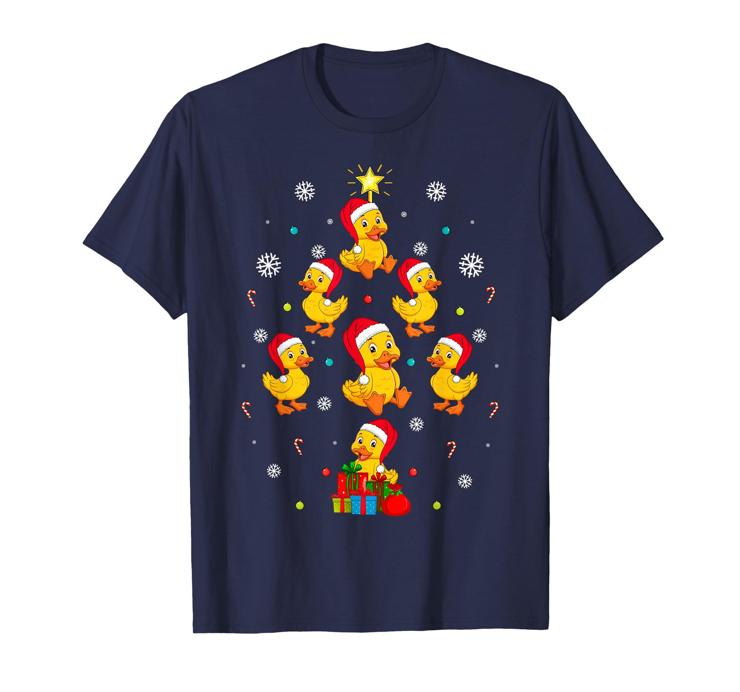 Rubber Duck Christmas Tree Lights Funny Santa Hat Cute Xmas T-Shirt