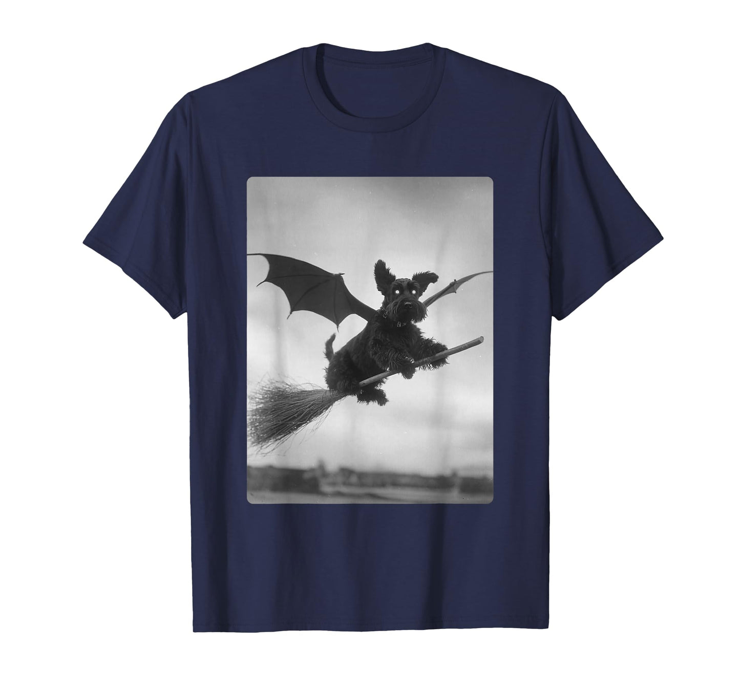 Gothic Schnauzer Witch Broom Bat Wings Spooky Halloween Dog T-Shirt