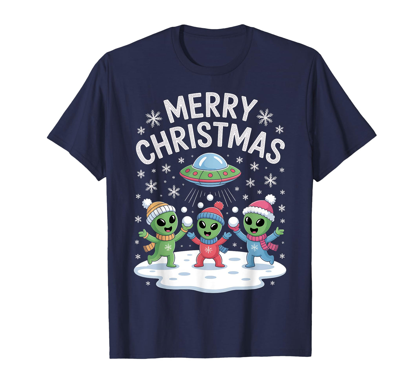 Funny Alien Trio Merry Ugly Christmas Santa Hat Gifts Xmas T-Shirt