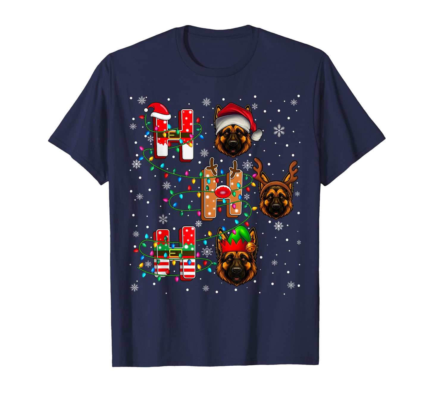 Ho Ho Ho Santa Reindeer Hat Elf German Shepherd Dog Xmas T-Shirt