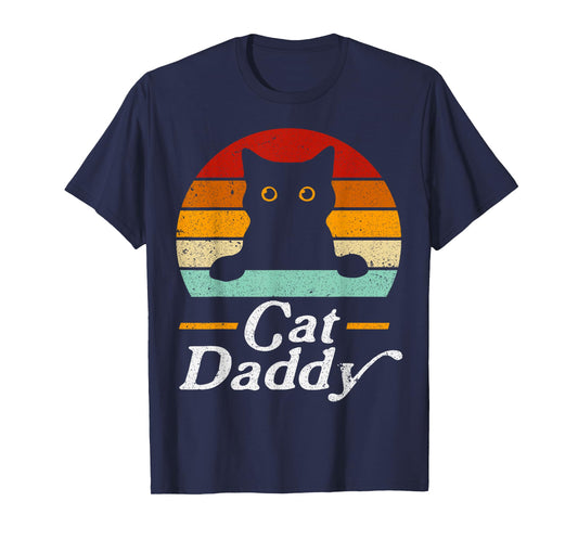 Black Cat Daddy Retro Birthday & Father's Day Cat Dad Mens T-Shirt