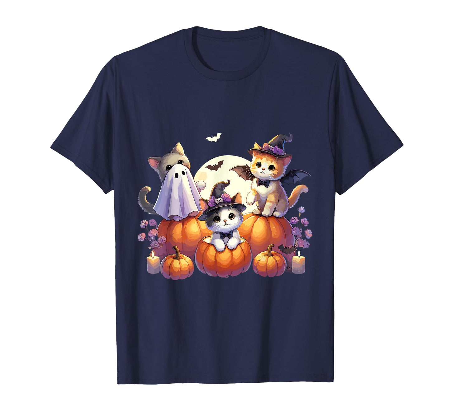 Cute Halloween Cat Kawaii Ghost Witch Kitten Pumpkin T-Shirt