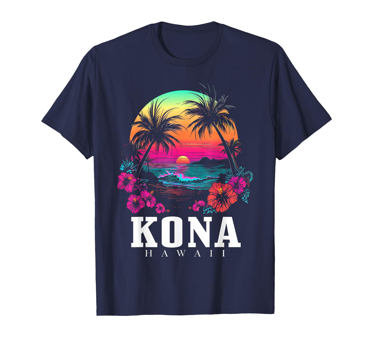 Kona Hawaii Hawaiian Hibiscus Flowers Surfer Souvenir T-Shirt