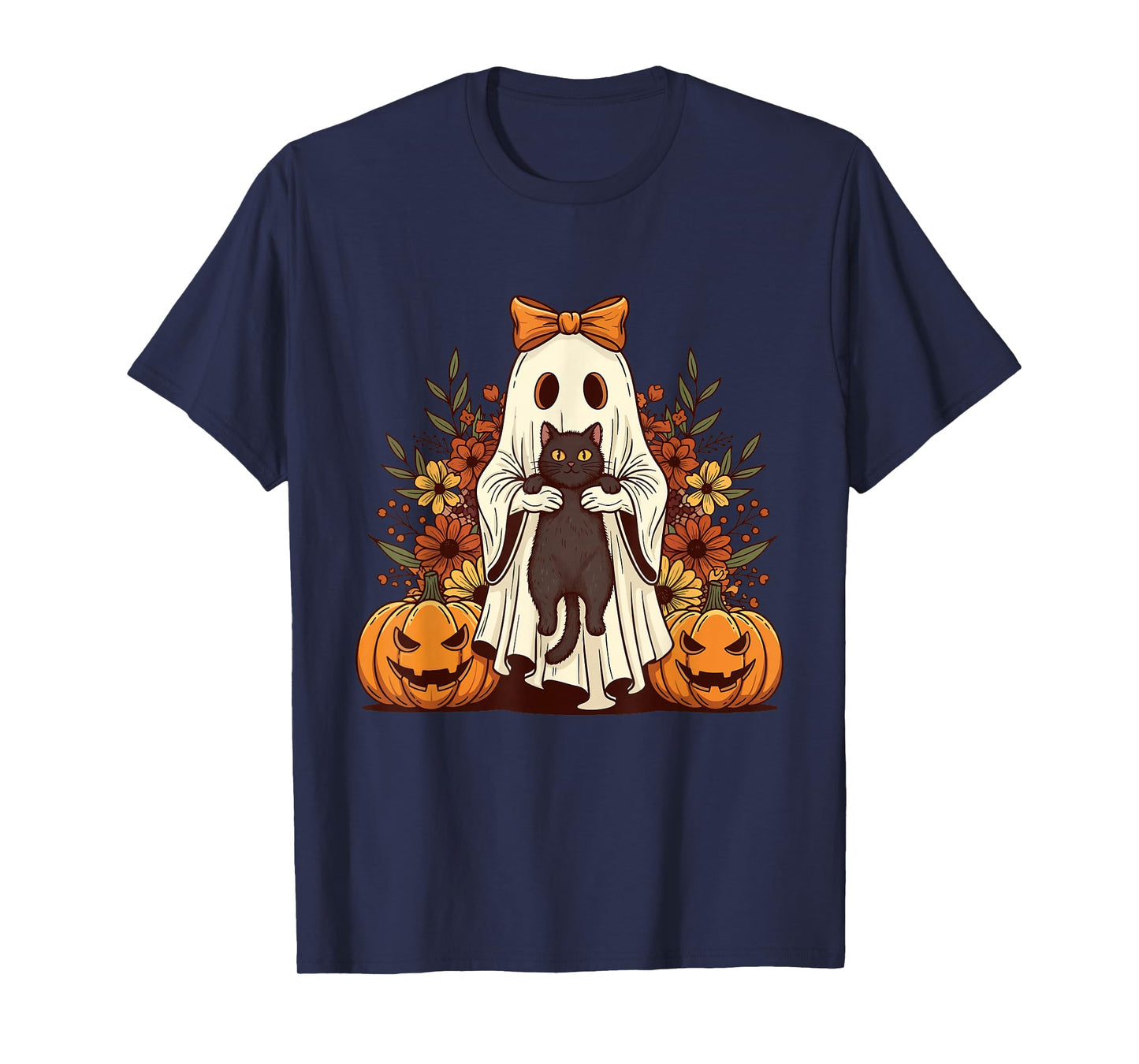 Ghost & Black Cat - Spooky Halloween Cat Lover Fall Autumn T-Shirt