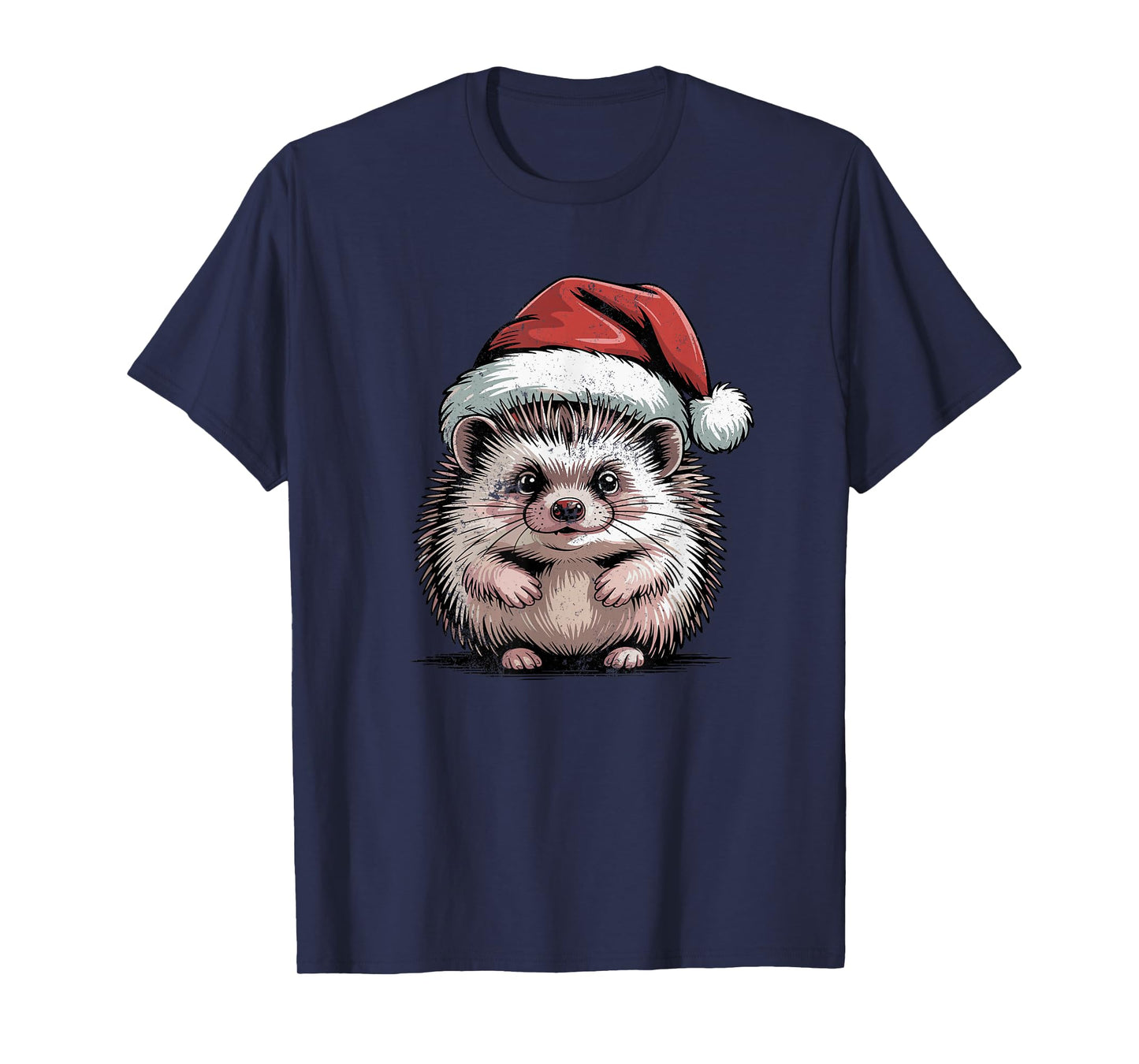 Hedgehog Santa Hat Christmas Vintage Animal Lovers Holiday T-Shirt