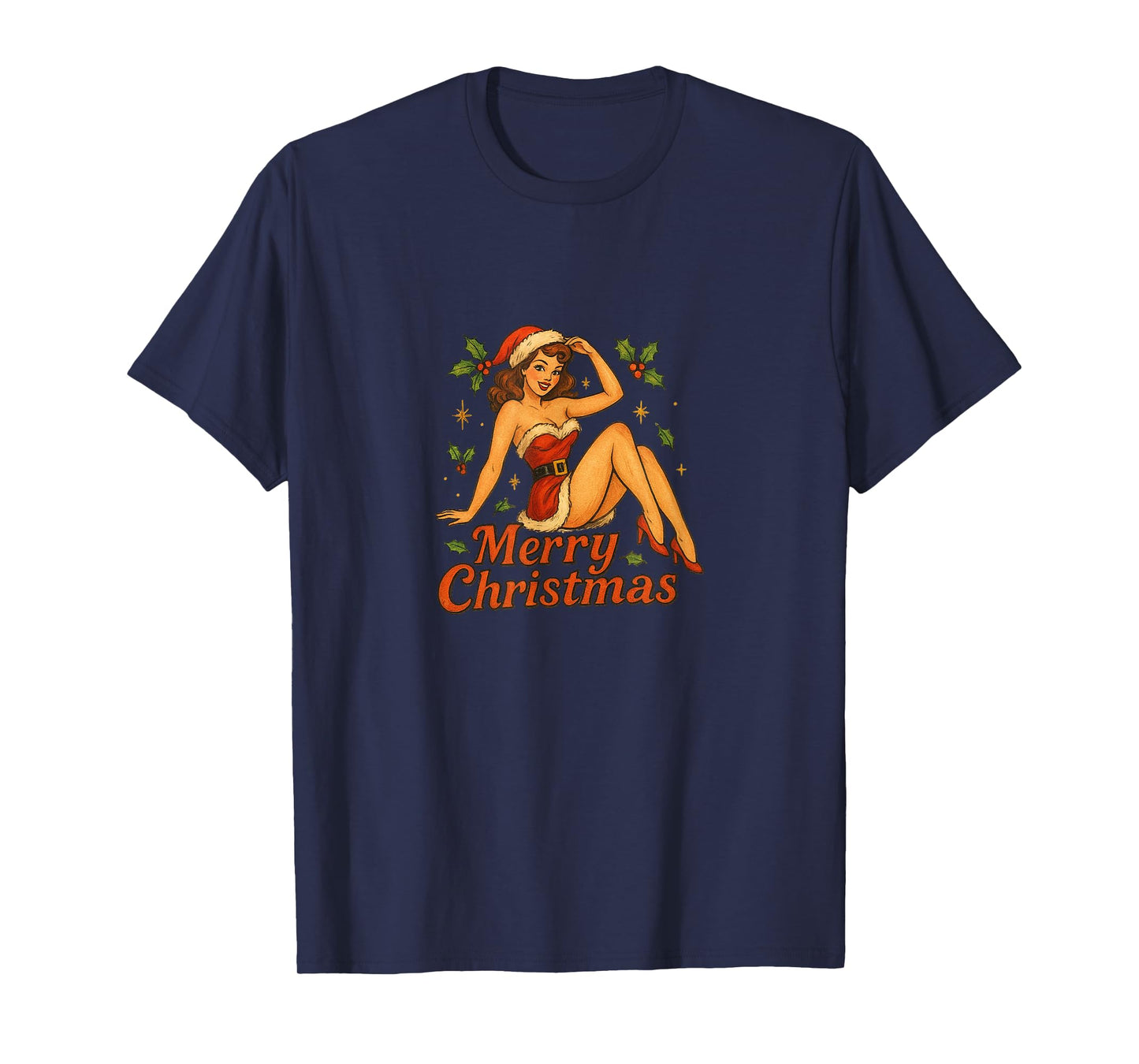 Vintage Merry Christmas Pinup Girl Holiday Retro Art T-Shirt
