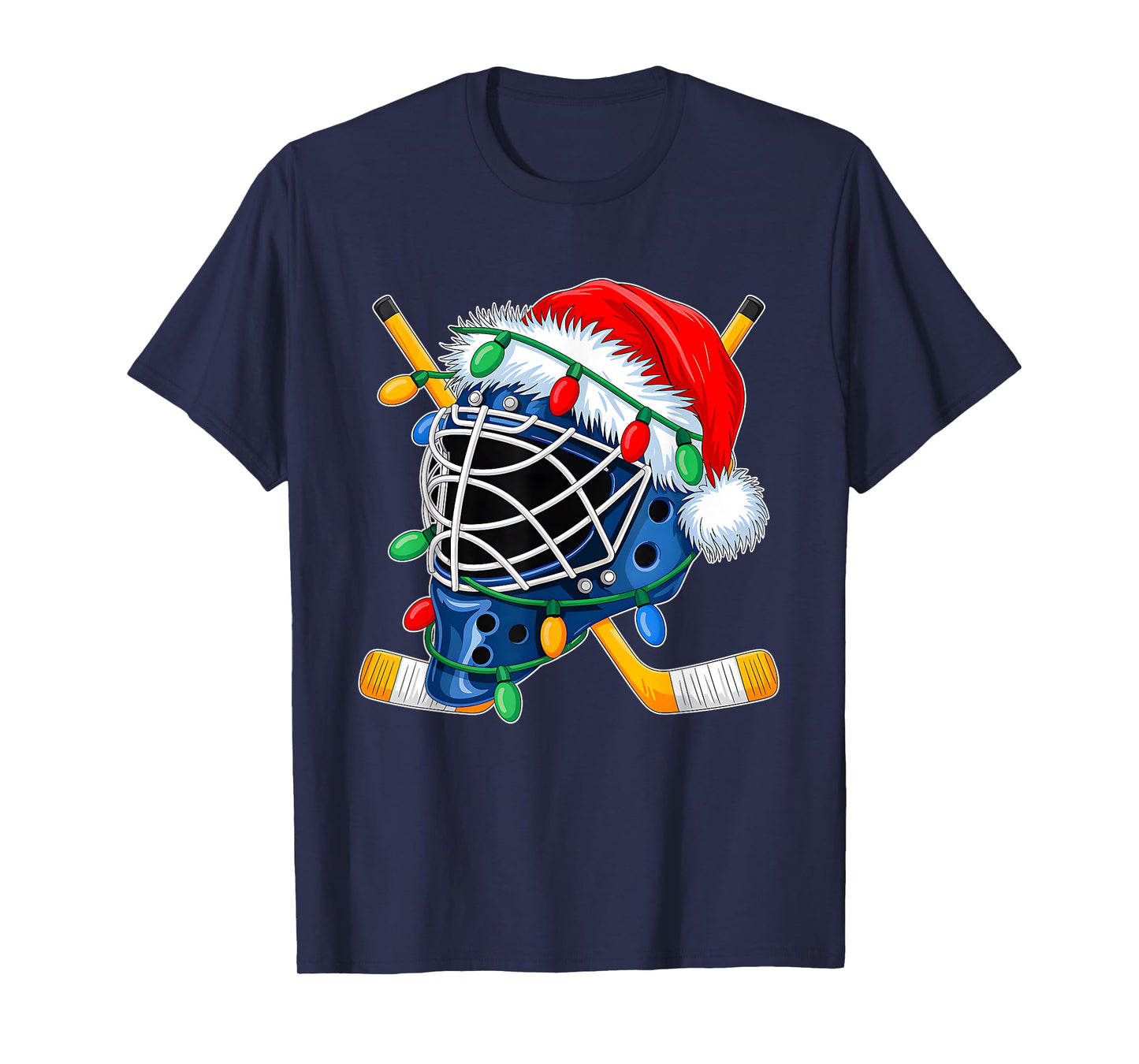 Christmas Ice Hockey Helmet Santa Xmas Men Boys Kids Teen T-Shirt