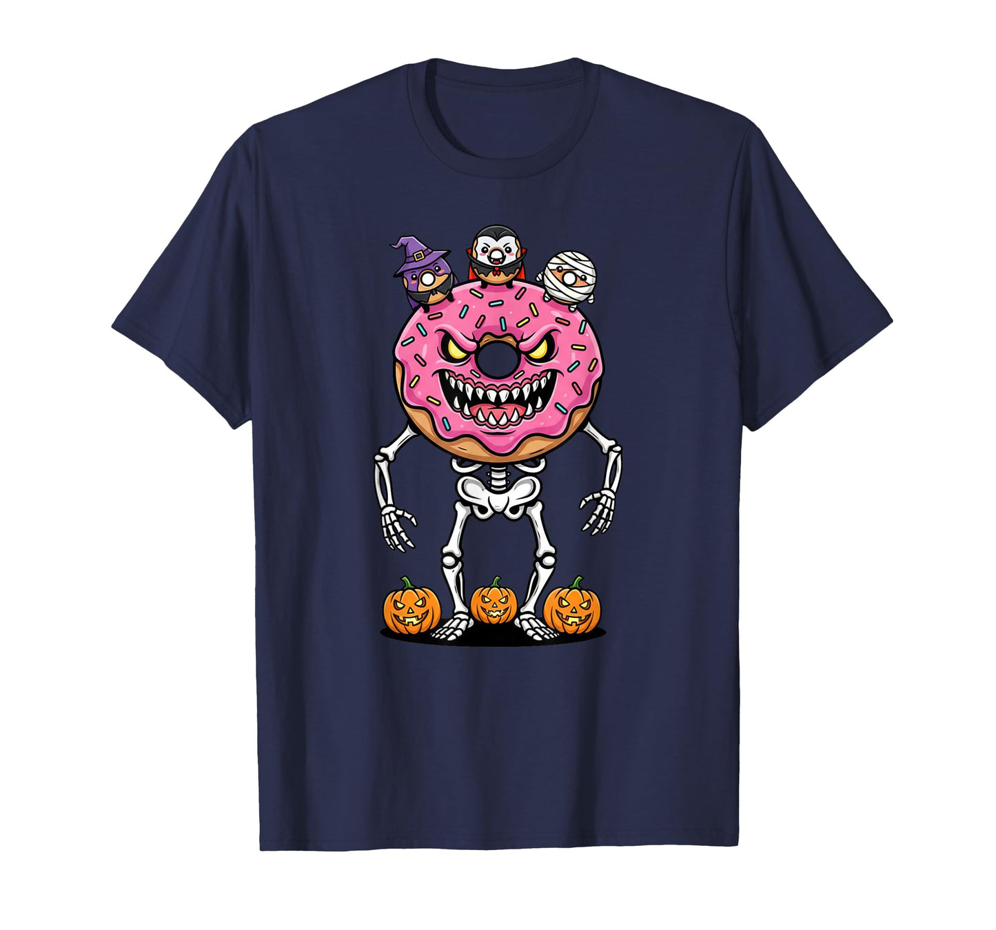 Funny Donut Skeleton Mummy Witch Halloween Kids Mens Womens T-Shirt