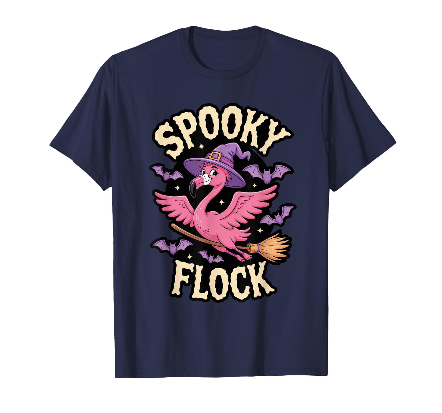 Spooky Flock Flamingo Witch with Bats T-Shirt
