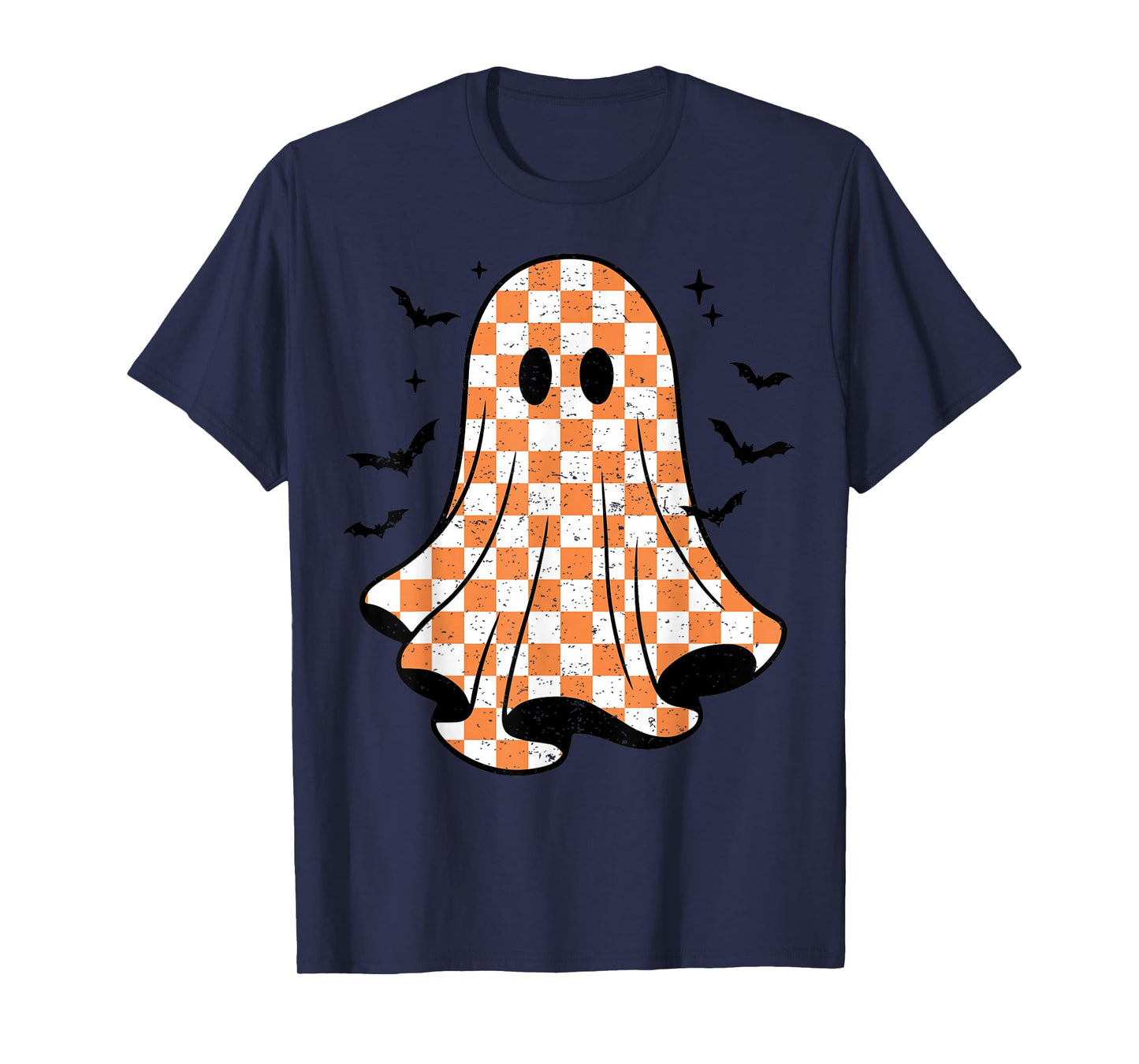 Vintage Checkered Ghost Checker Board Distressed Halloween T-Shirt