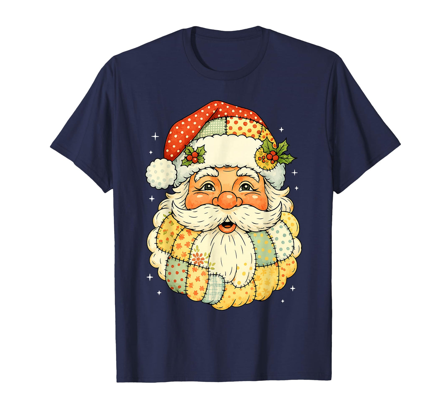 Retro Patchwork Santa Vintage Christmas Holiday T-Shirt