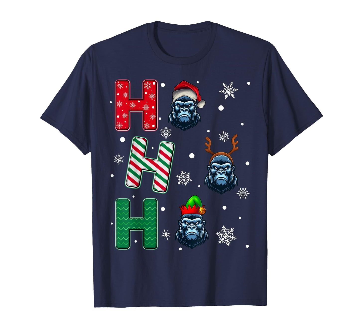 Ho Ho Ho Gorilla Animal Matching Santa Elf Xmas T-Shirt