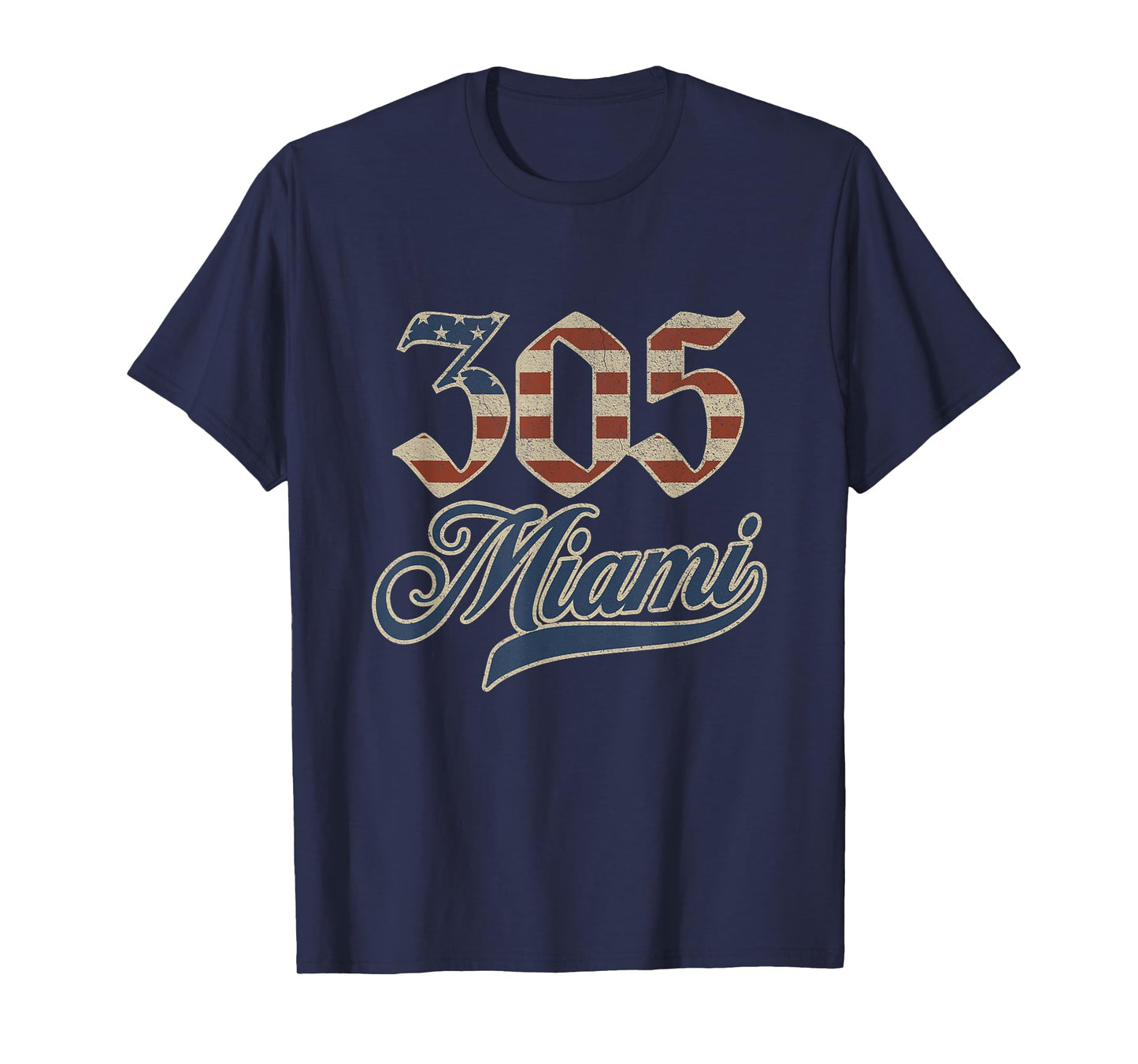 Vintage Miami 305 Area Code Patriot USA American Flag T-Shirt