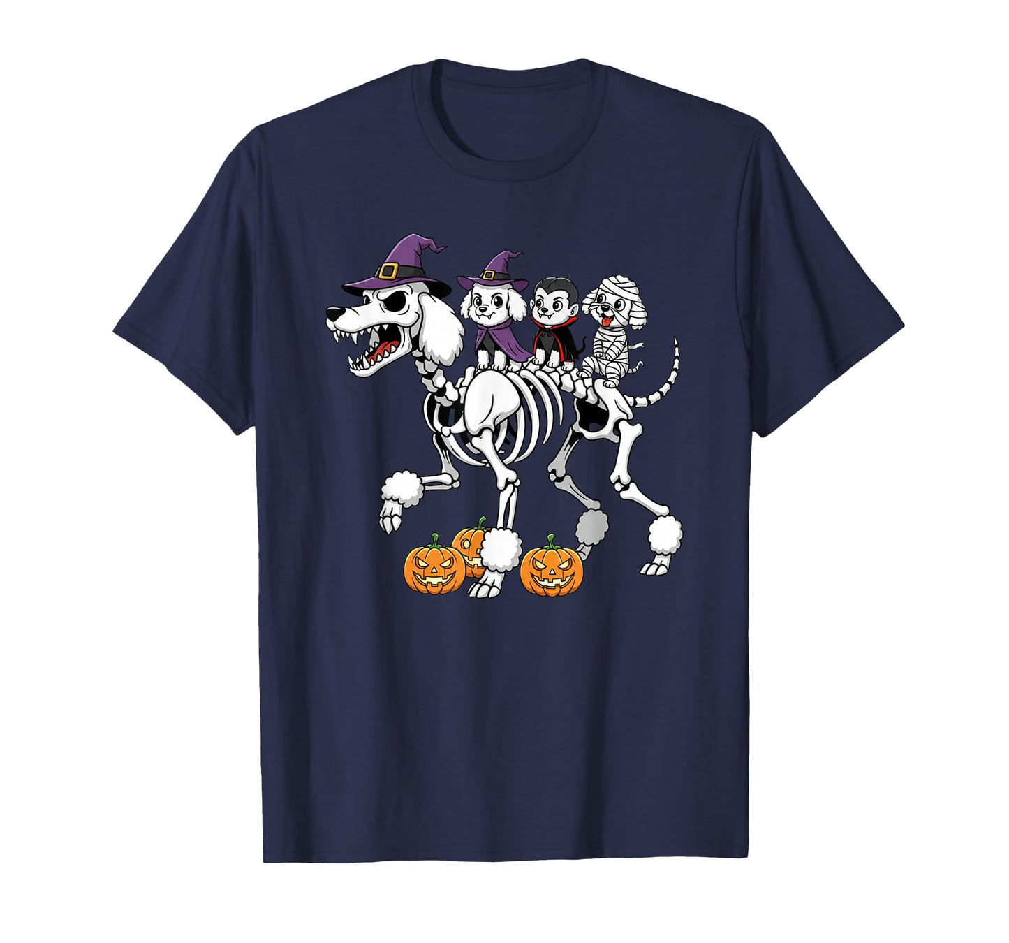 Funny Poodle Skeleton Mummy Witch Halloween Kids Mens Womens T-Shirt