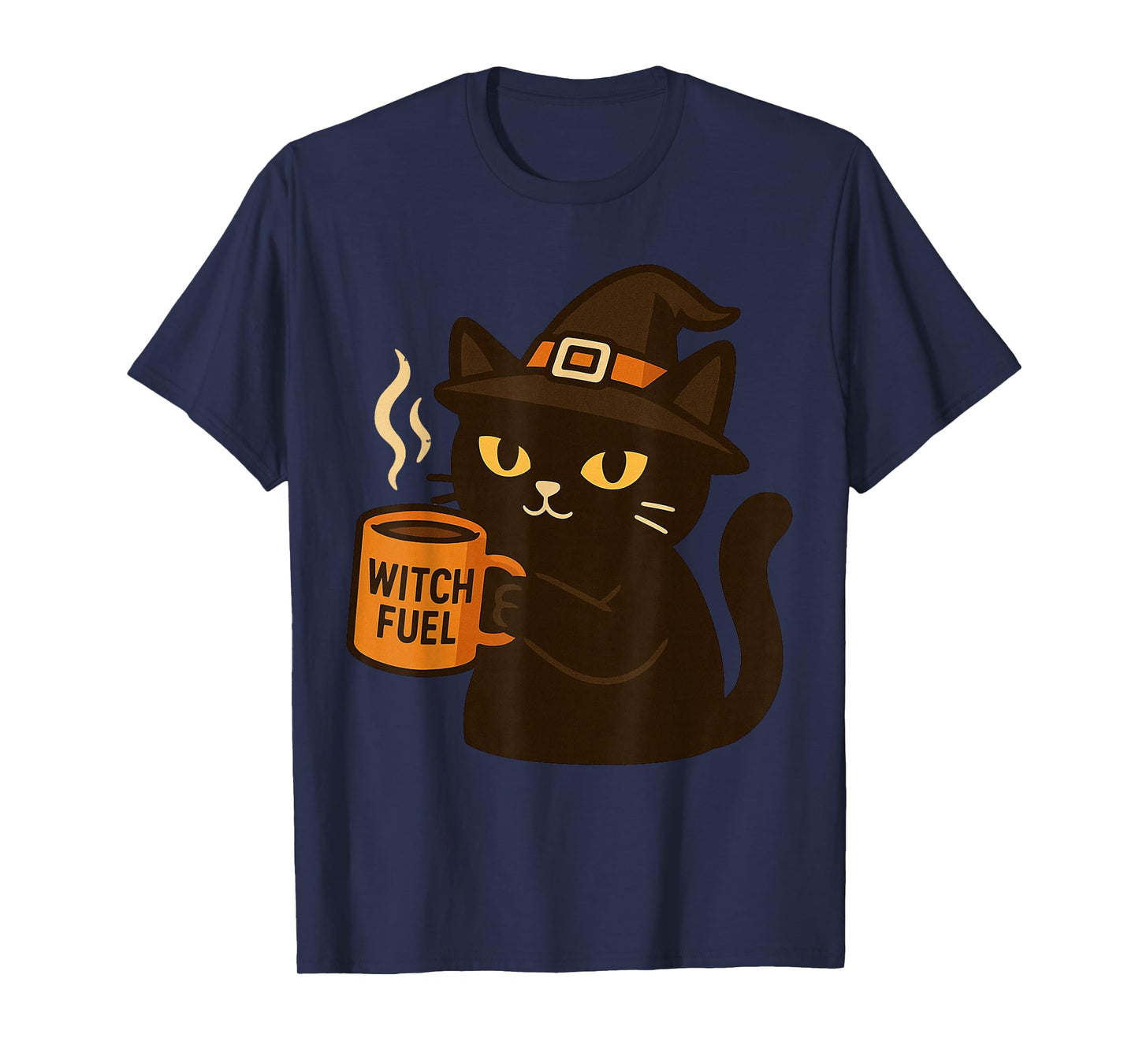 Black Halloween Cat Drinking Coffee Funny Witch Fuel T-Shirt