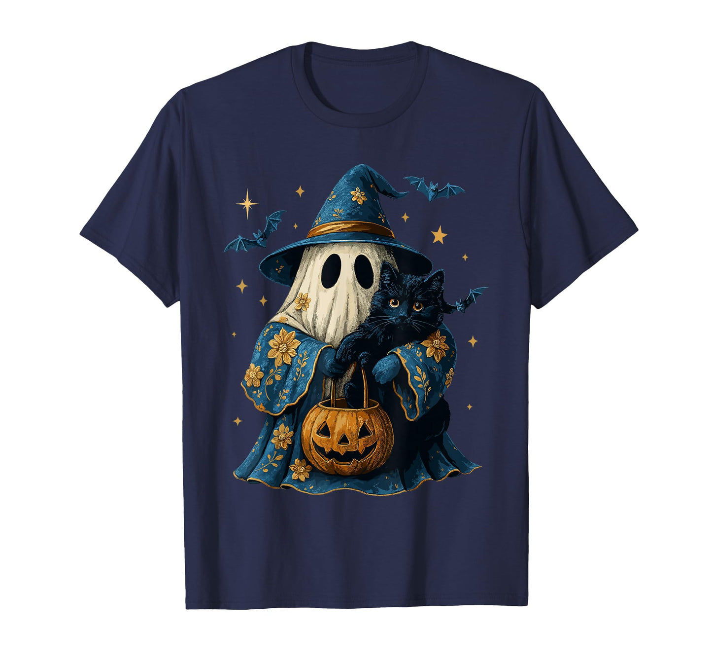 Floral Spooky Season Ghost Witch Cat Costume, Black Cat T-Shirt