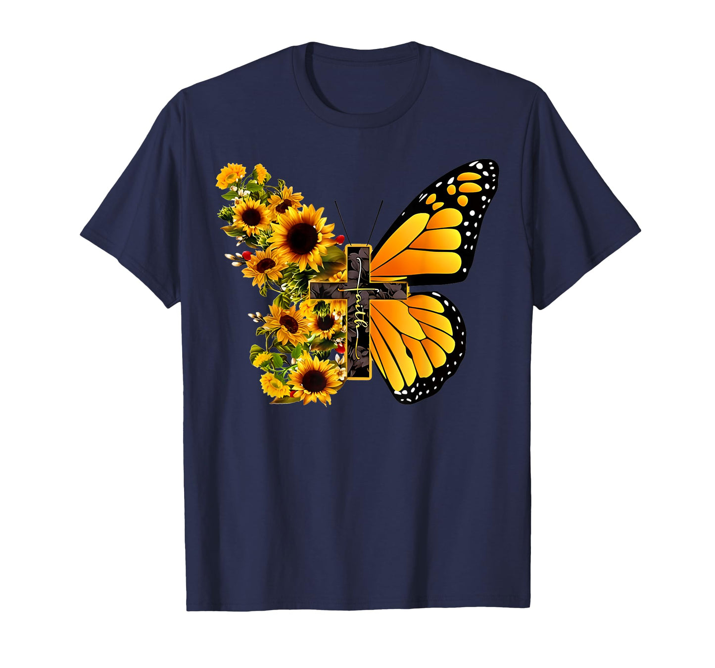 Faith Cross Sunflower Butterfly Christian Vintage T-Shirt