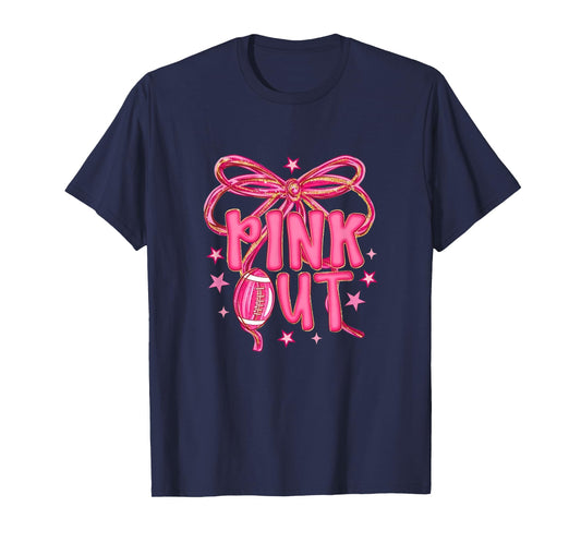 Pink Out Football, Breast Cancer Awareness, Pink Ribbon Bow, T-Shirt