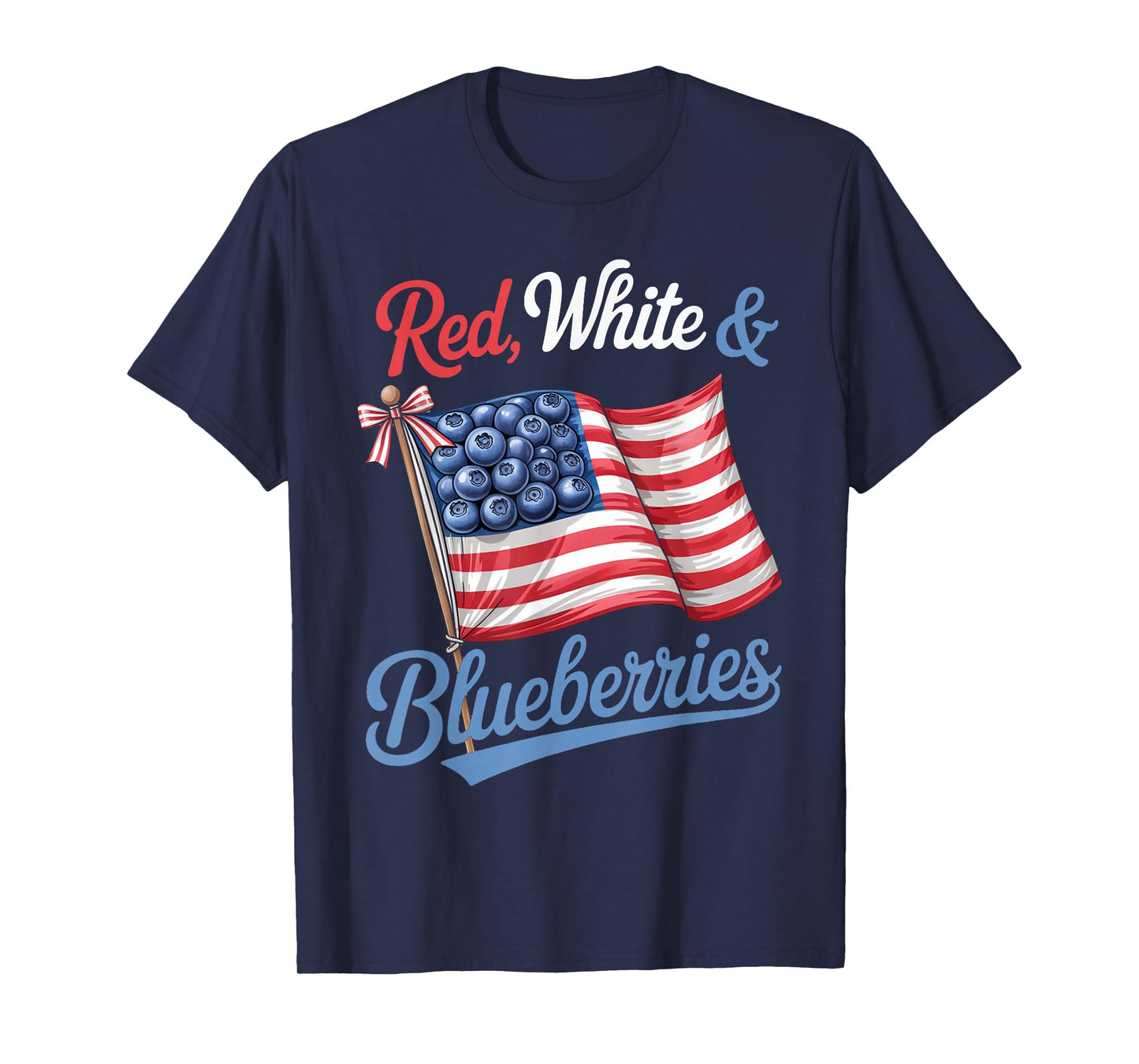 Red White & Blueberries Coquette Flag Bow T-Shirt