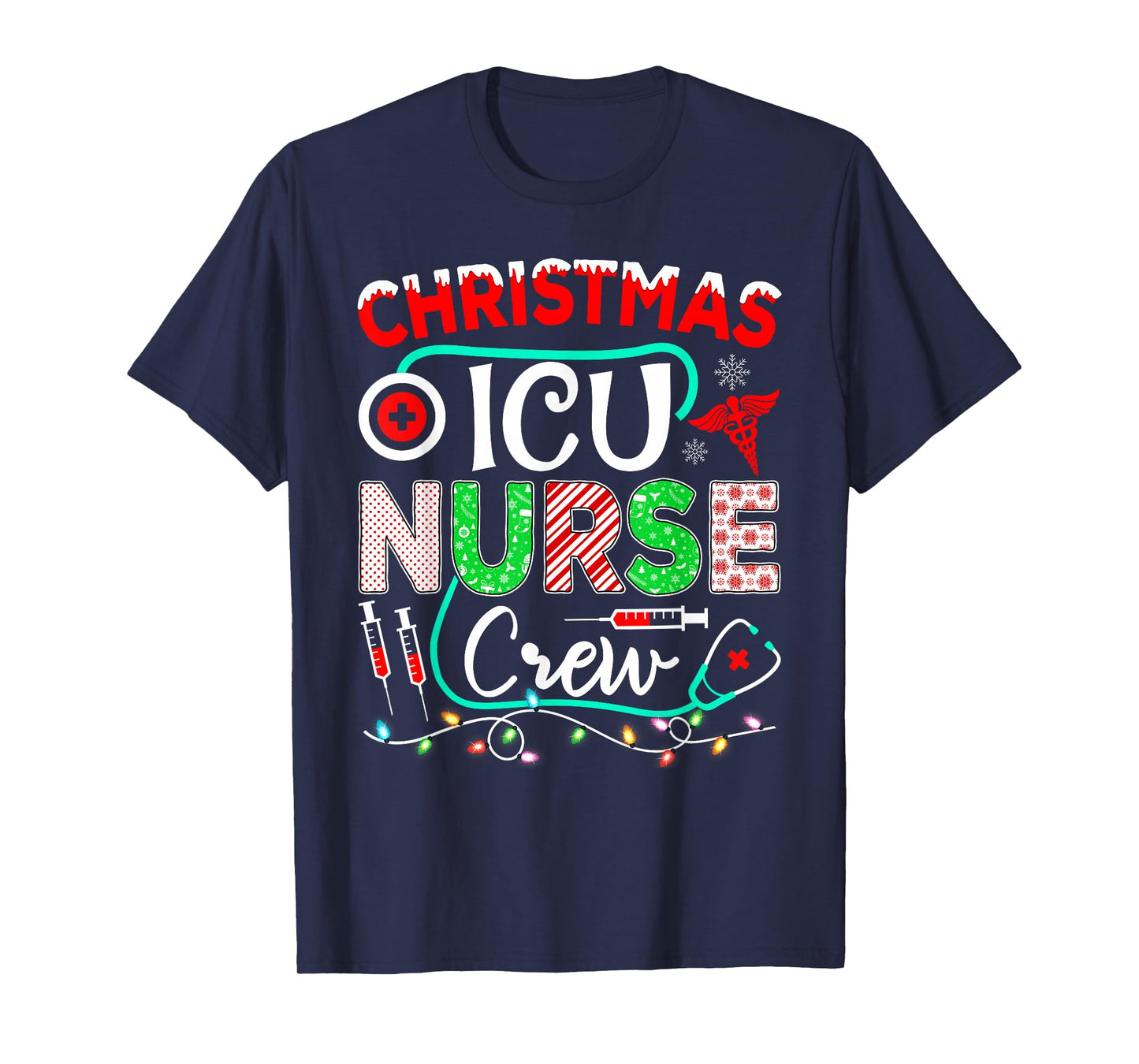 Christmas ICU Nurse Crew Funny Nursing Christmas Pajamas T-Shirt