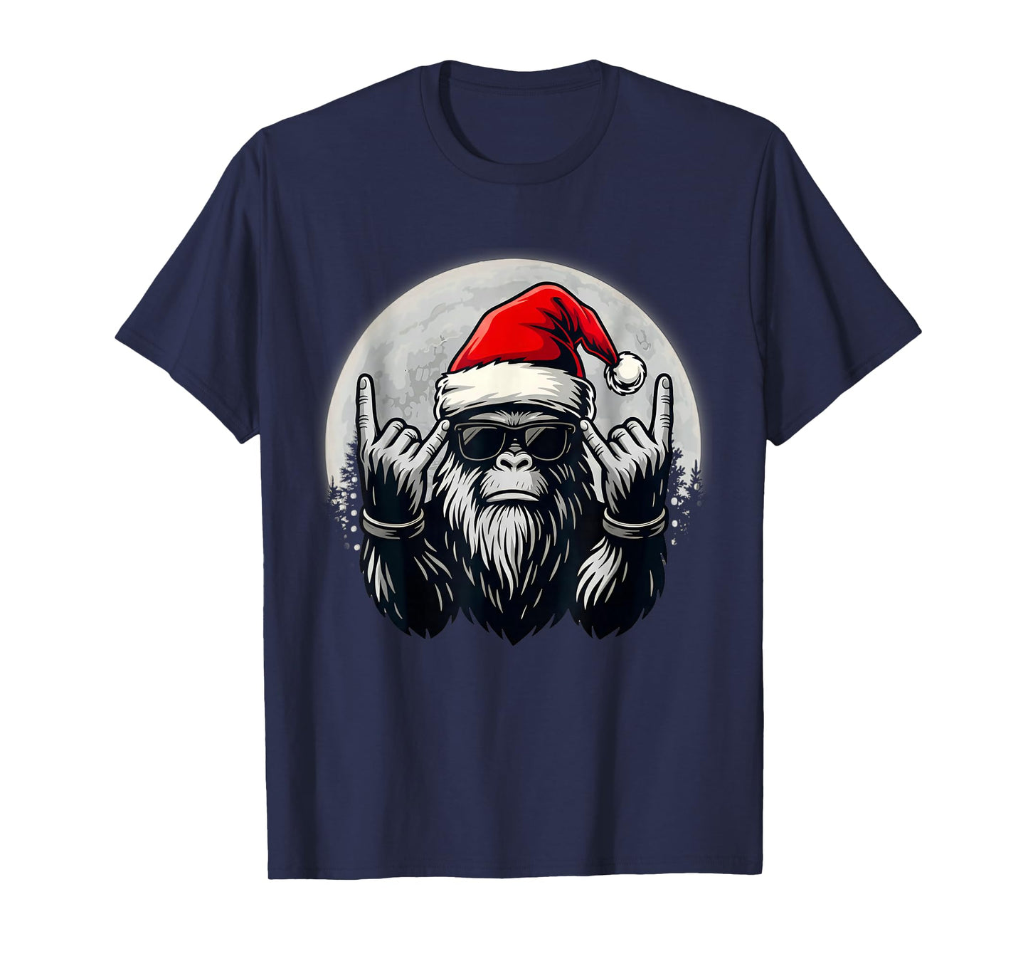 Santa Bigfoot Christmas Tree Xmas Lights Funny Sasquatch T-Shirt