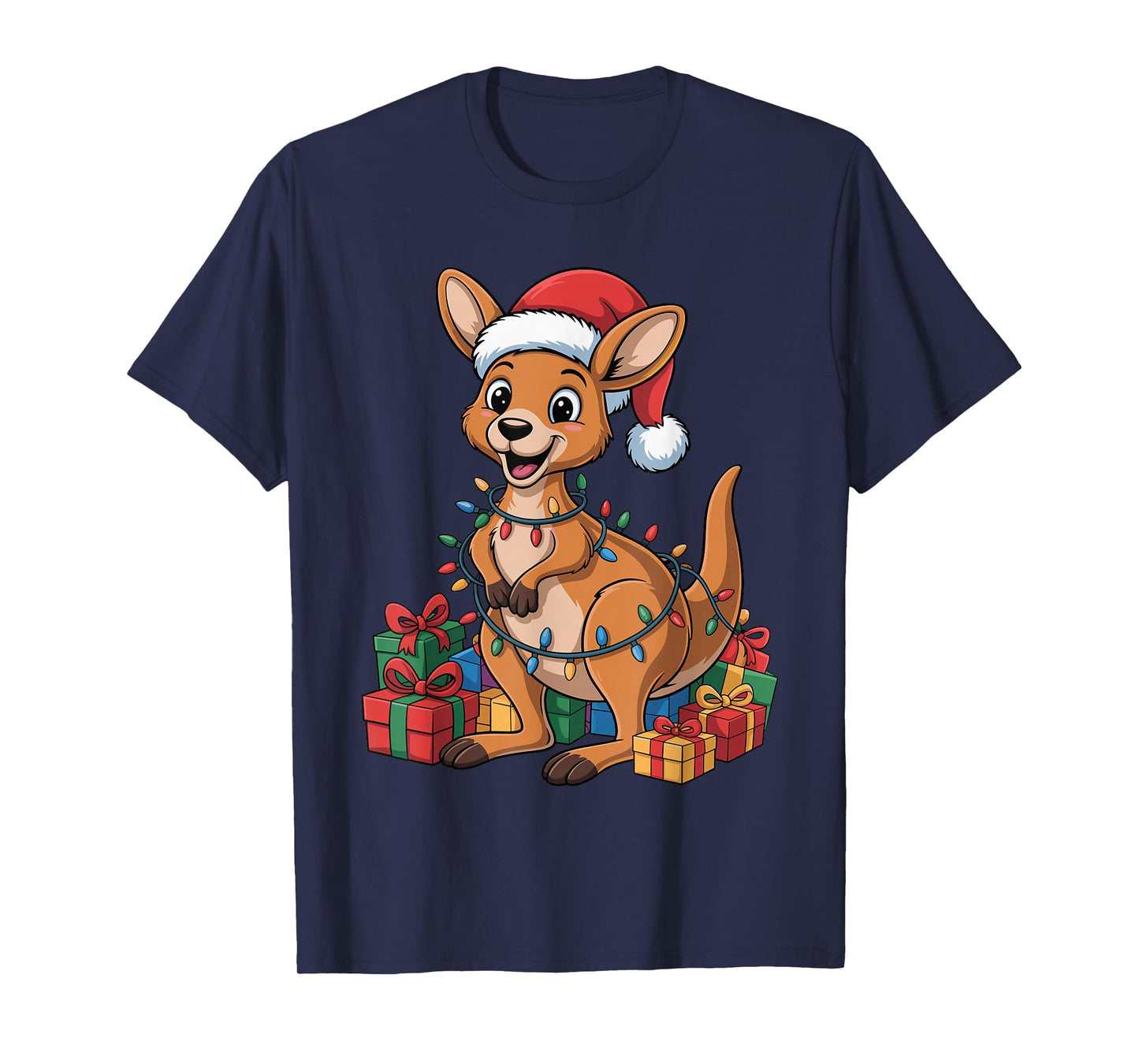 Kangaroo Santa Hat Christmas Design Funny Wild Animal Lovers T-Shirt