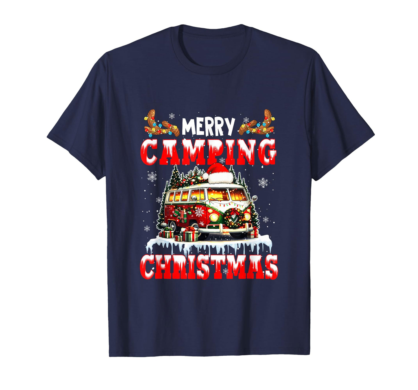 Merry Christmas Camping Santa Colorful Costume Sport Lover T-Shirt