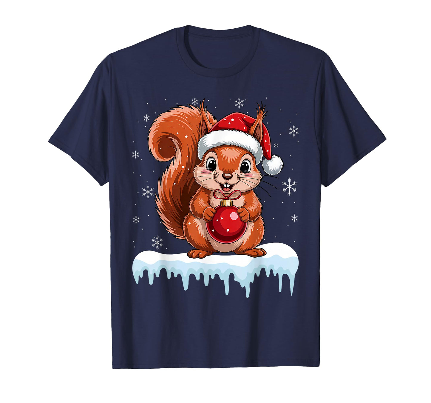 Funny Squirrel Christmas Santa Hat Animal Kids Xmas T-Shirt