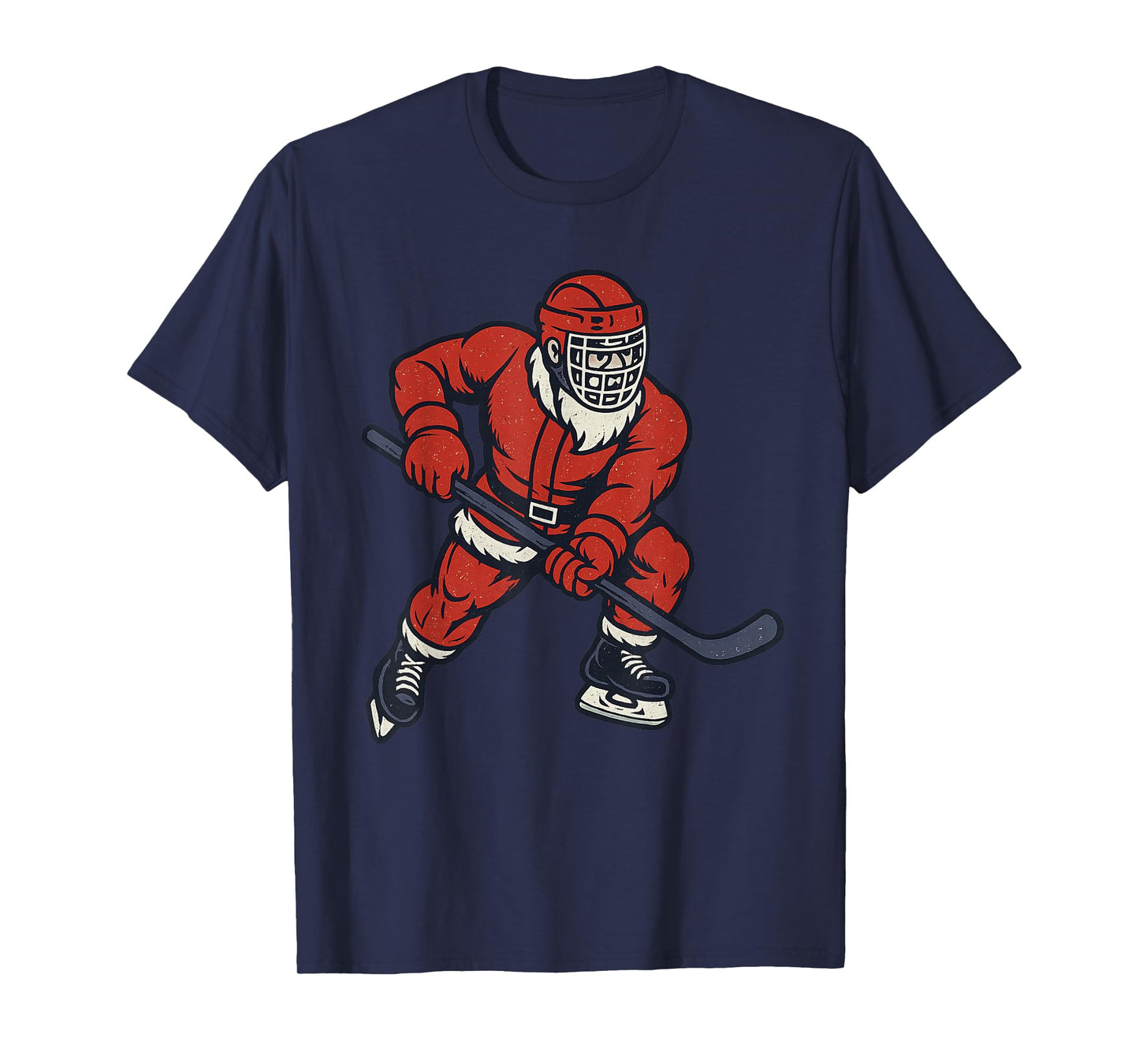 Santa Playing Ice Hockey Christmas Vintage Funny Xmas T-Shirt