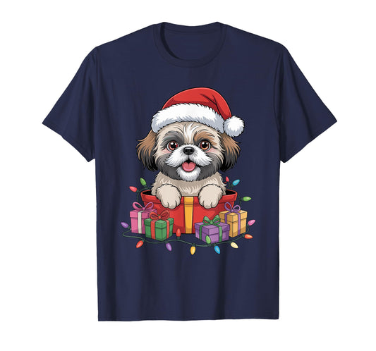 Cute Shih Tzu Christmas Xmas Design Funny Dog Lover Holiday T-Shirt