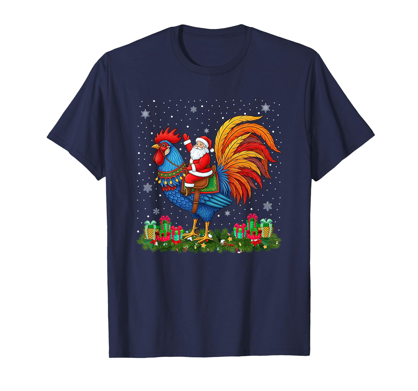 Farm Animal Lover Funny Santa Riding Rooster Christmas T-Shirt