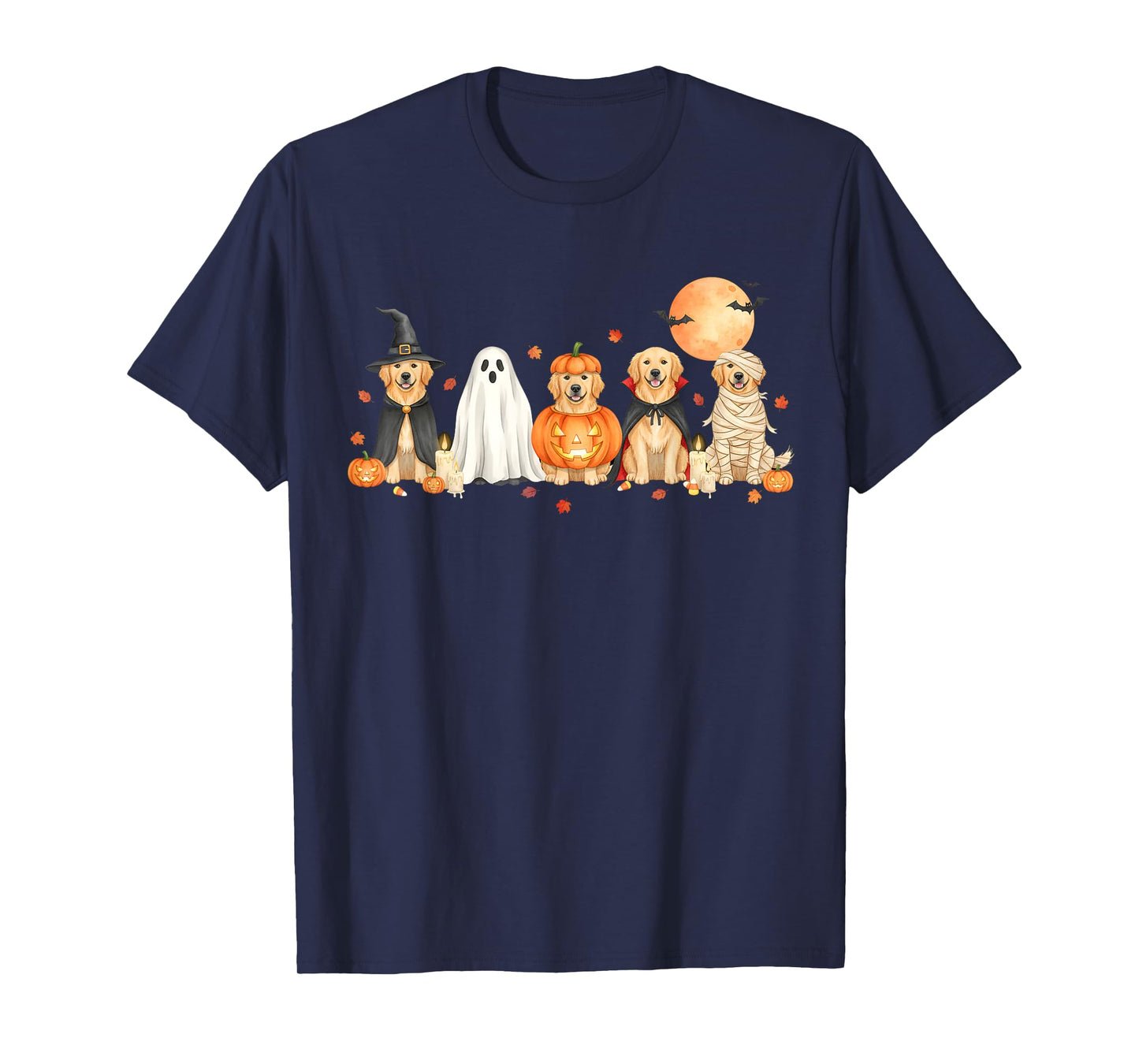 Spooky Golden Retriever Dogs Ghost Witch Mummy Costume T-Shirt