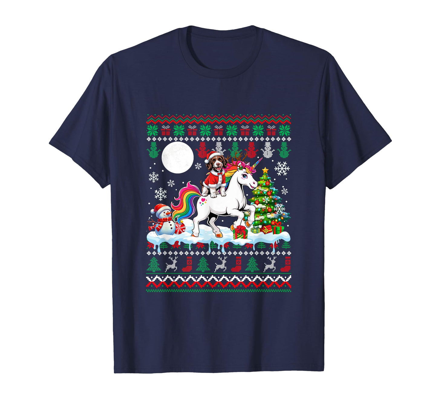 Santa Sproodle Riding Unicorn Sweater Christmas Owner Kids T-Shirt